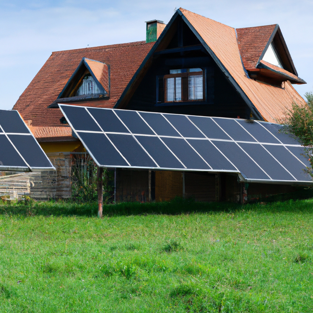 Ekologická vesnice s dřevěnými domy a solárními panely
